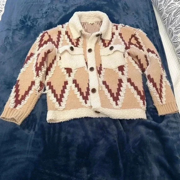 Sweeney Sherpa TrimVici Collection Jacket Sweater with Buttons women size small - Picture 5 of 11